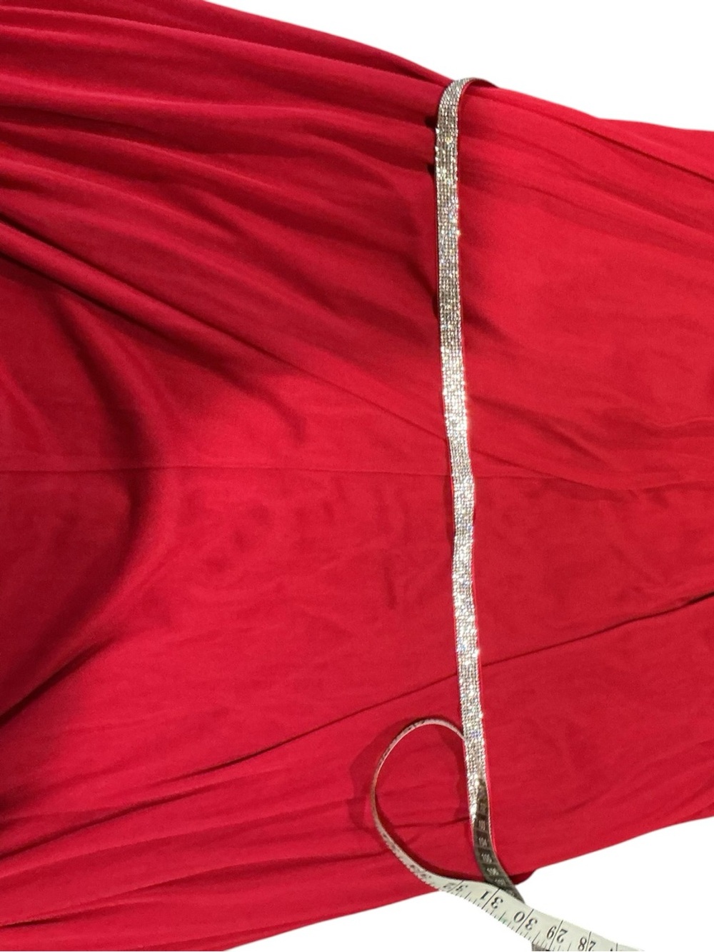 Davids Bridal Red Halter Maxi Dress Size 2 Long Formal Rhinestone Belt - Picture 5 of 6